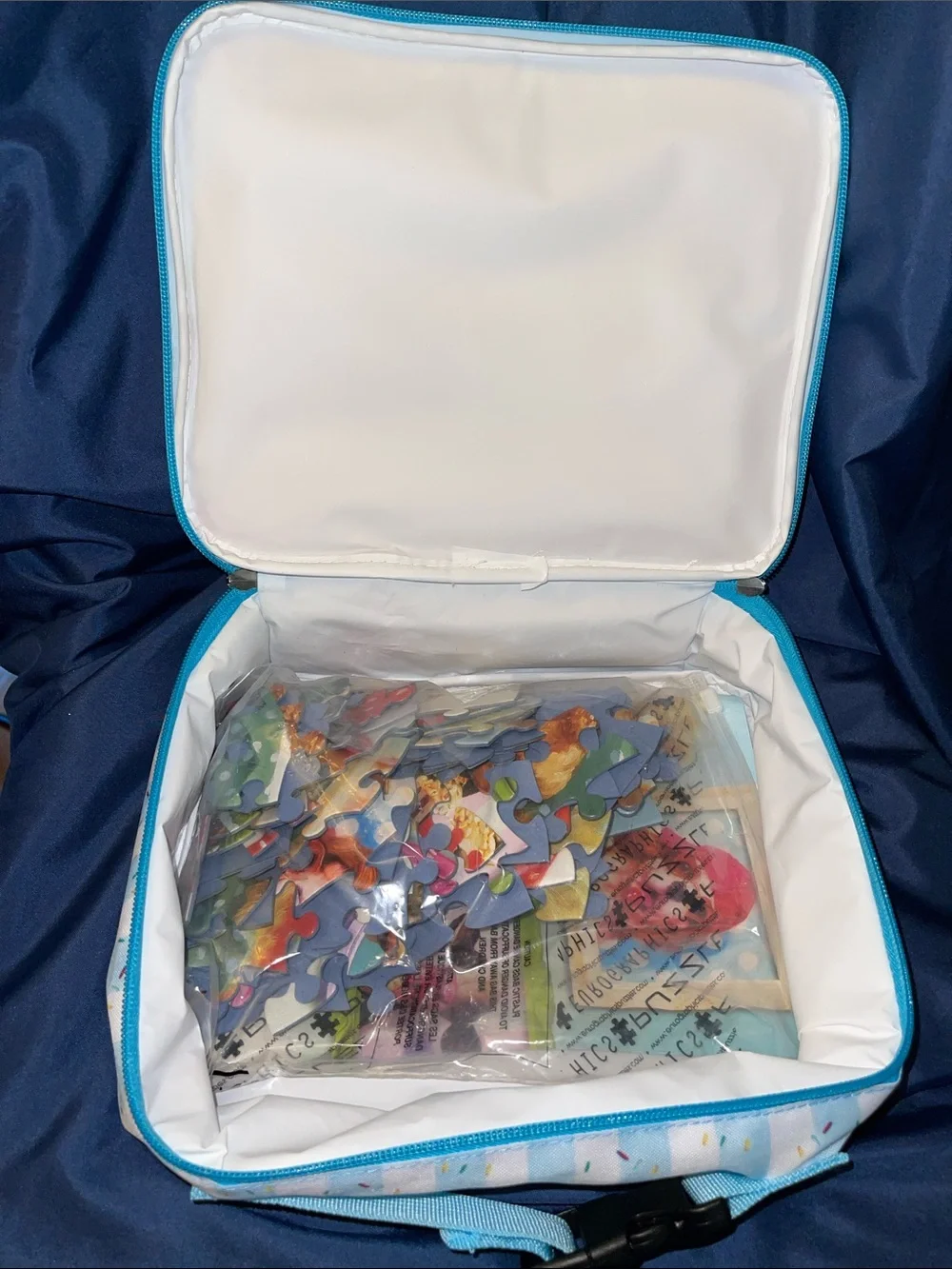 Lucia Illustrated Animal Lunchbox - Blue & Pink
